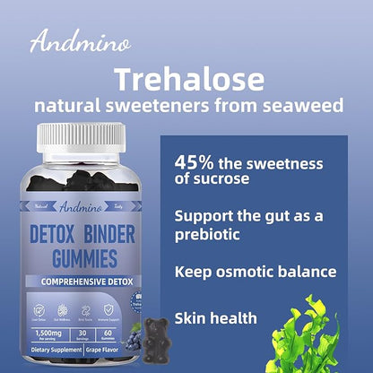 13-in-1 Detox Binder Gummies 1500mg | Activated Charcoal+Zeolite+Milk Thistle | Liver & Gut Detox Support | Non-GMO, Vegan, Gluten-Free, Grape Flavor, 60