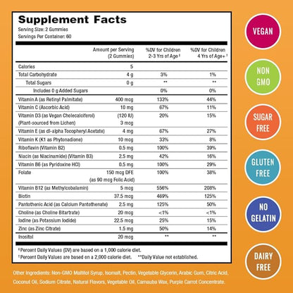 NutraChamps Kids Multivitamin Gummies | Sugar Free 120 Gummy Vitamins for Kids | Vegan & Non-GMO | Strawberry, Passionfruit, Peach & Cherry