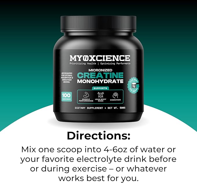MYOXCIENCE Micronized Creatine | Supports Muscle Performance, Lean Body Mass, & Cognition | 100 Servings