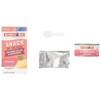 Bumble Bee Snack On The Run! Protein Snack Pack - 8g Protein per Box - Salmon Salad with Crackers Kit - Ready to Eat Easy-Open Can - Wild Caught MSC-Certified Seafood (Pack of 12)
