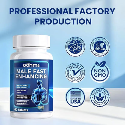 New Male Enhancing Supplement, Designed to be Fast Acting for Blood Flow to Gain Length & Girth + Stamina, Maca, Epimedium, and Other Natural Ingredients, 3rd Party Tested Supplement 60 Tablets