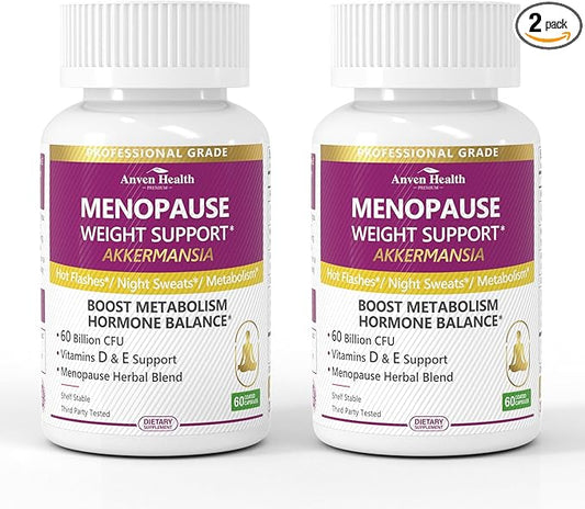 Menopause Supplements for Women 60 Billion with Akkermansia Probiotic & Prebiotic, Vitamin D & E for Hormone Balance, Metabolism, Gut Health, Hot Flashes - Non-GMO | 120 Caps