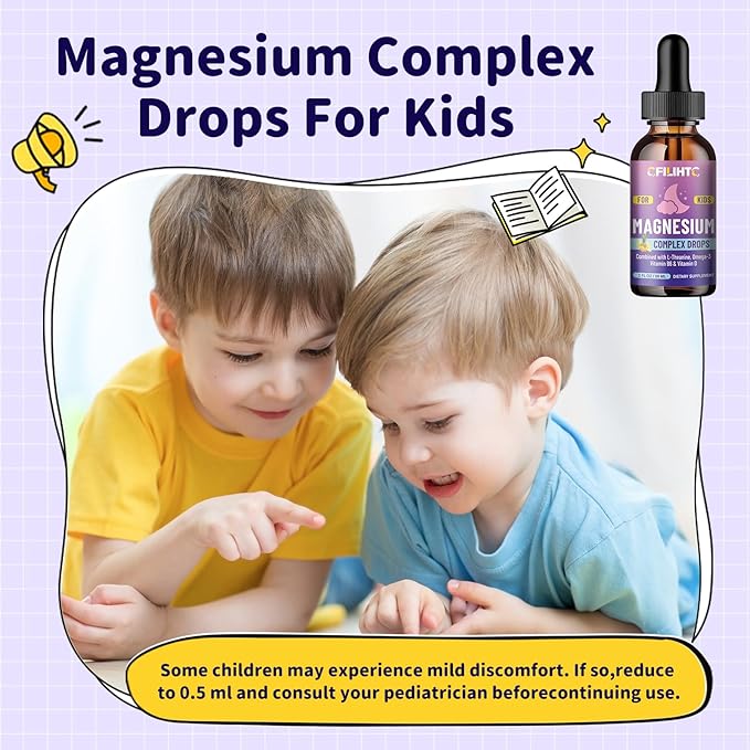 Kids Magnesium Liquid Drops-Magnesium Glycinate Liquid for Kids Supplement-w/L-theanine, Omega-3, Vitamin B6, D3 - for Sleep, Relaxation, Brain, Bones - Pineapple Flavor, 4 Fl Oz