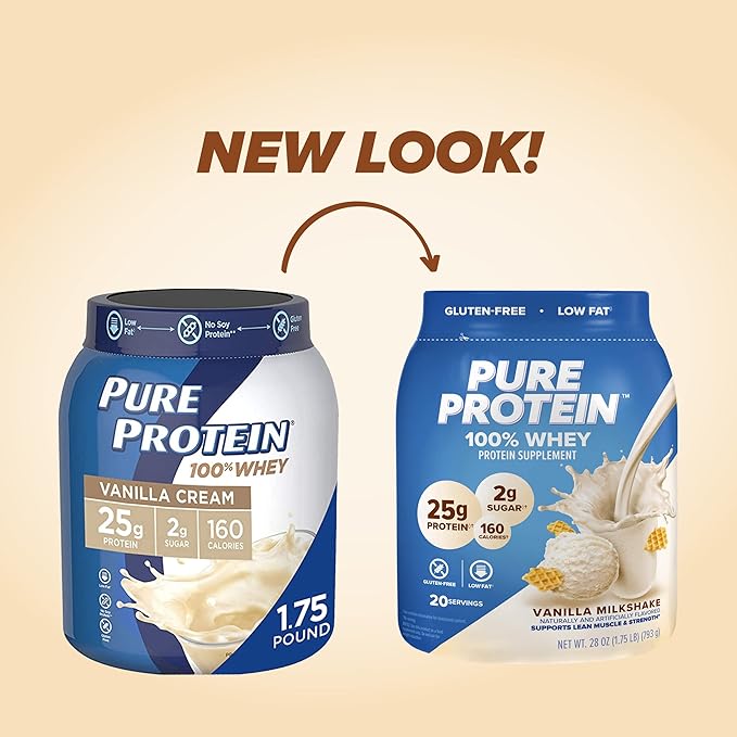 Pure Protein Powder, Whey, High Protein, Low Sugar, Gluten Free, Vanilla Cream, 1.75 lbs & Bars, High Protein, Nutritious Snacks to Support Energy, Low Sugar, Gluten Free