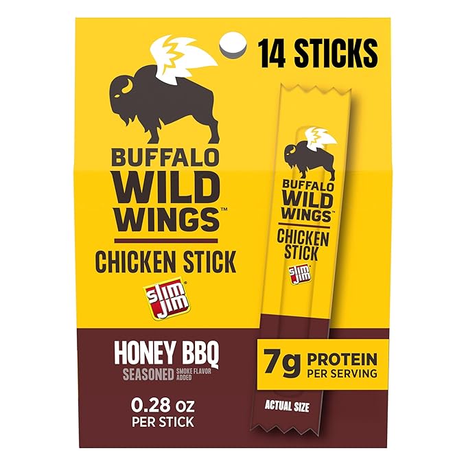 Slim Jim Chicken Sticks, Buffalo Wild Wings Honey BBQ Seasoned, 7g Protein per Serving, Snack Size, Easter Basket Stuffer for Men, 0.28 oz. (14 Count)