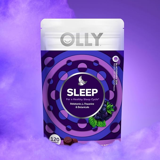OLLY Sleep Gummy,3 mg Melatonin,L-Theanine,Chamomile,and Lemon Balm Extracts,BlackBerry Flavor,60 Day Supply -,120 Count (Pack of 2)