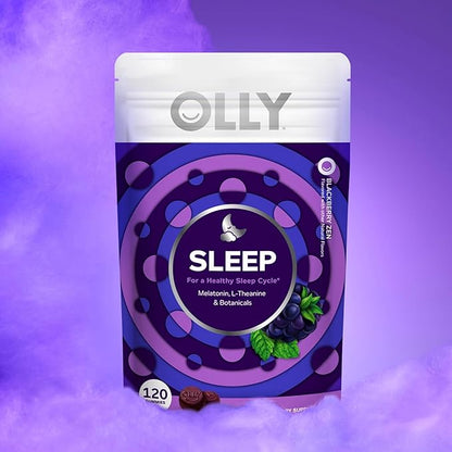 OLLY Sleep Gummy, 3 mg Melatonin, L-Theanine, Chamomile, and Lemon Balm Extracts, BlackBerry Flavor, 60 Day Supply - 120 Count