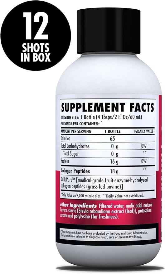 HEALTH DIRECT – Medical-Grade Liquid Collagen Shots – AminoSculpt Sugar-Free – Tart Cherry – 12 Servings, (12pk, 2oz Shots) – Good for Joints, Bones, & Sleep – Better Hair, Skin & Nails