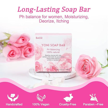 Yoni Soap Bars Vaginal Wash 3 PCS, 100% Natural Organic intimate soap for Women Ph Balance Yoni Wash Vaginial Deodorants Vaginal Care Soap with Foaming Net, Vagina Bar Feminine Wash 3.53 OZ