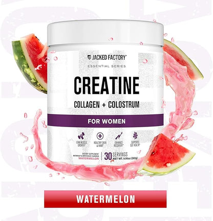 Jacked Factory Creatine for Women - Creatine Monohydrate with Collagen + Colostrum to Support Workout Performance, Lean Muscle Growth, Healthy Hair, Skin, & Nails - 30 Servings, Watermelon
