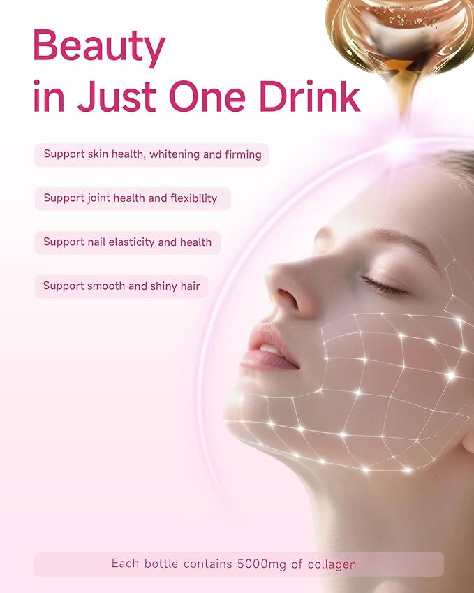 Ageless Beauty Marine Collagen Drink, Liquid Collagen for women with 5,000mg Franch Hydrolyzed Collagen, Korean Collagen Tripeptide, Skipjack Elastin Peptide, Supports Skin, Less Wrinkles, 0 Additives