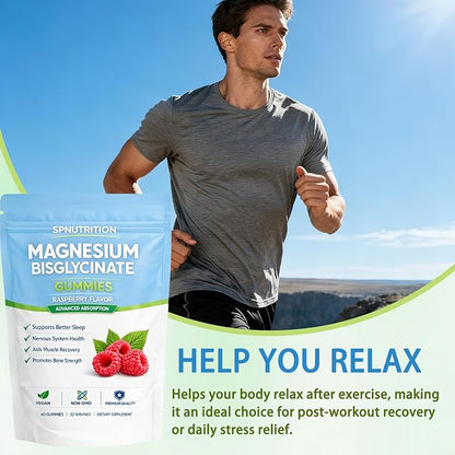 BELANO Spnutrition Magnesium Bisglycinate Gummies, 400mg per Serving, with Magnesium Bisglycinate Chelate, Sea Salt, Raspberry Fruit Powder, Strengthen Bones, Everyday Wellness, 60 Gummies