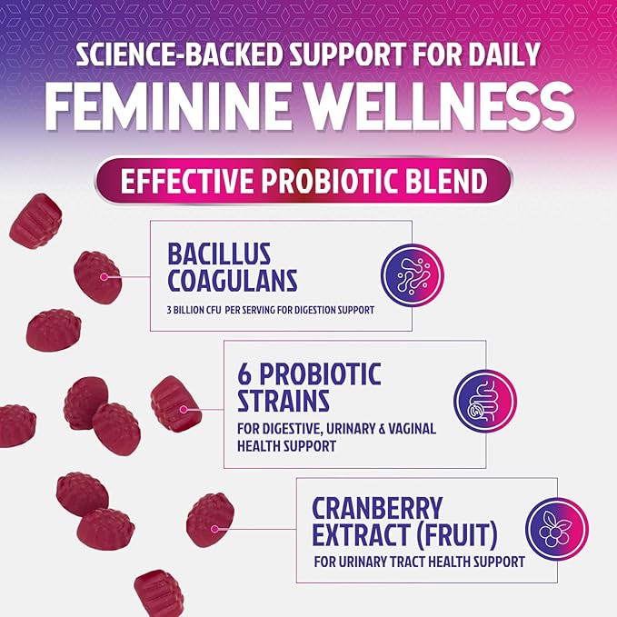 Nature's Nutrition Probiotics for Women Gummies with Cranberry - 6 Premium Strains for PH Balance, Digestive Health, Vaginal & Immune Support, Women's Probiotic Gummy for Feminine Health - 60 Gummies
