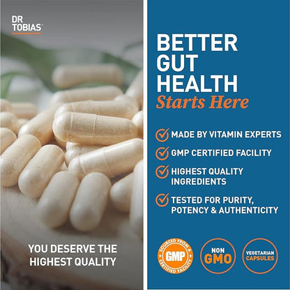 Dr. Tobias Deep Immune Probiotics & Prebiotics - Dual Action Digestion & Immune Support with PreforPro Prebiotics & Spore Forming Probiotics for Women & Men - 180 Capsules (90 Servings)