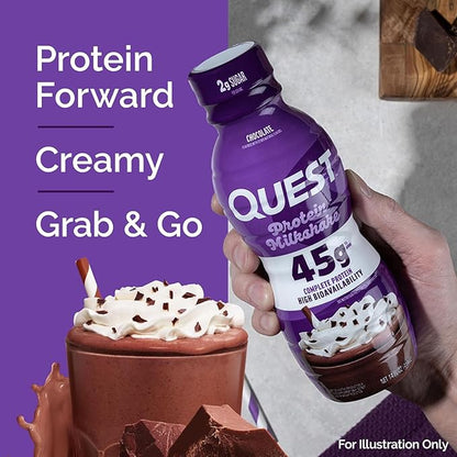 Quest Nutrition Chocolate Protein Shake,45g Protein,2g Sugar,4g Net Carbs,Ready to Drink,Gluten Free,(Pack of 24)