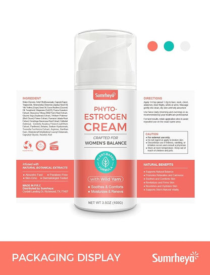 Natural Estrogen Cream for Women - Soothing Phytoestrogen Moisturizer with Wild Yam - Balancing Skin Cream for Menopause Support - Moisturizes, Firms & Revitalizes Dry, Sensitive Skin- 3.5 oz