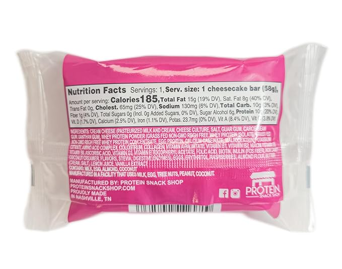 Low Carb Protein Cheesecake Bars | High Protein, Gluten-Free, Clean Ingredients Snack Bars (20, Raspberry)