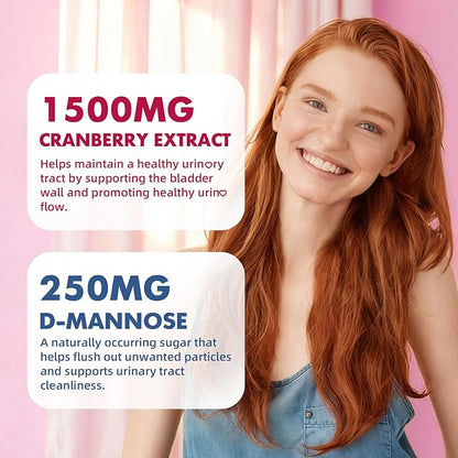 2 Pack Vegan Cranberry Gummies with D Mannose - Supports Urinary Tract Health for Women & Men, Sugar-Free, Non-GMO and Gluten Free, Strawberry Flavor, 120 Count