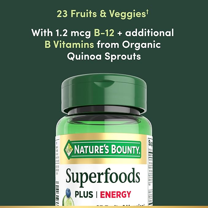 Nature’s Bounty Superfoods Plus Energy to Support Cellular Energy, 23 Fruits & Veggies Supplement, 30 Capsules