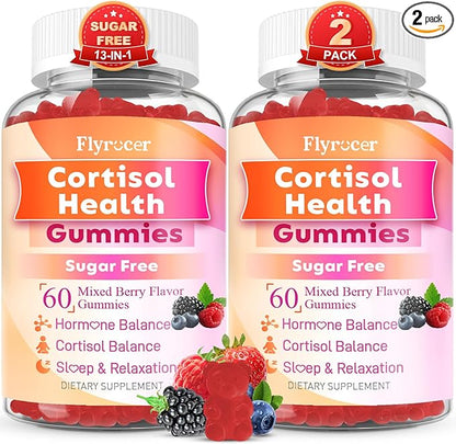 Cortisol Supplements for Women & Men, 13 in 1 Cortisol Detox, Cortisol Manager Reducer with Ashwagandha, Magnesium, L-Theanine, Cortisol Balance Gummies-Hormone Balance, Focus, Calm, zzZ, 120 Cts