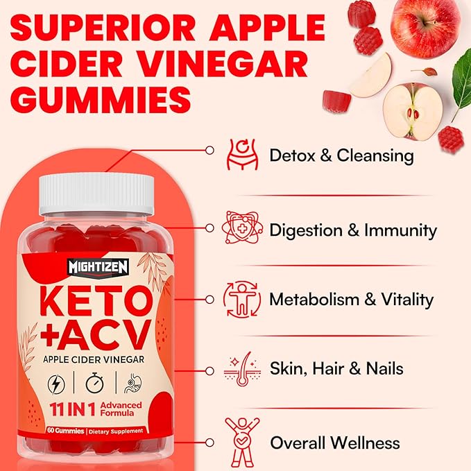 Apple Cider Vinegar Gummies, Max Strength Keto Acv Gummies with Green Tea, Probiotics, B12, B6, Keto Support, Apple Cider Vinegar with Mother for Detox & Cleanse, Digestion & Gut, Vegan, 120 Counts
