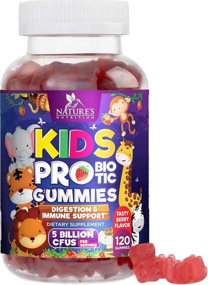 Probiotic for Kids - Natural Immune Support & Digestive Health Supplement - Nature's Daily Children's Probiotic Gummy for Ages 4+ Vegan, Gluten, Soy & Dairy Free - Berry Flavored - 120 Gummies