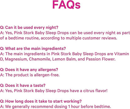 Pink Stork Baby Sleep Drops, Naturally Support Sleep Without Melatonin for Infants, Toddlers, and Kids, Aid Sleep with Chamomile and Magnesium, Baby Essentials for Bedtime, 1 oz, 30 Servings