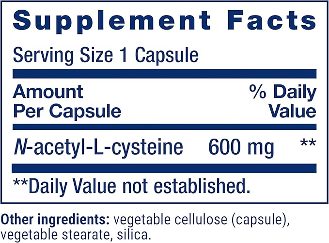 Life Extension N-Acetyl-L-Cysteine (NAC), Immune, Respiratory, Liver Health, NAC 600 mg, Potent antioxidant Support, Free-radicals, Easy to Absorb, 60 Capsules
