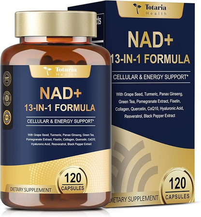 Totaria NAD Supplement for Women Men with nicotinamide riboside resveratrol,Quercetin, Betaine Boost NAD+ Levels NAD Plus Supplement for Anti Aging, Energy, Immune, Focus 120 Capsules