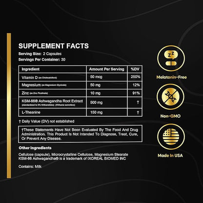 Sleep Aid Without Melatonin- Deep Sleep Supplement with KSM-66® Ashwagandha and Magnesium Glycinate for Nighttime Relaxation, Recovery & Restful Sleep- with L-Theanine, Zinc & Vitamin D3 (30 Servings)