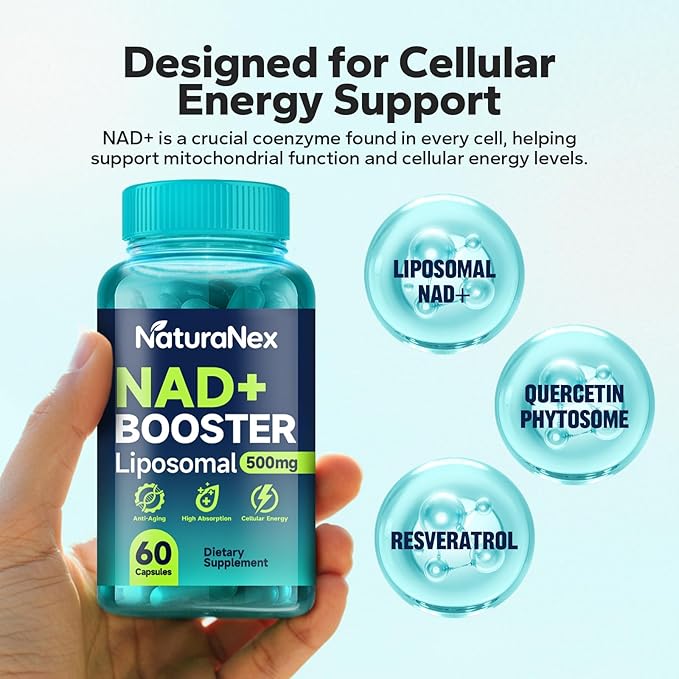 Liposomal NAD+ Supplement 650mg, NAD+, Resveratrol & Quercetin Complex for Cellular Energy, Third-Party Tested, NMN Supplement Alternative, 60 Capsules
