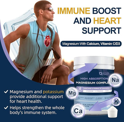 NATURE TARGET Magnesium Powder Supplement with Glycinate, Citrate, Malate, Magnesium Complex with L-Theanine & Vitamin B6 for Muscle, Heart & Brain, Vegan, 10.58 oz (100 Servings), Lemon Orange Flavor