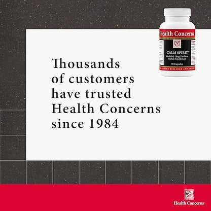 Health Concerns Calm Spirit - Stress Relief Supplement for Men & Women - Herbal Calming Support - Eases Tension & Nervousness - Magnesium, Hawthorn, Chinese Peony & Taurine - 90 Capsules