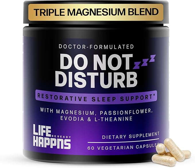 Doctor Formulated Triple Magnesium for Sleep, Calm & Relaxation with Chelated Magnesium Glycinate, L-Theanine, Passionflower & Evodia – Non-Habit, No Melatonin Magnesium Sleep Aid Support Supplement