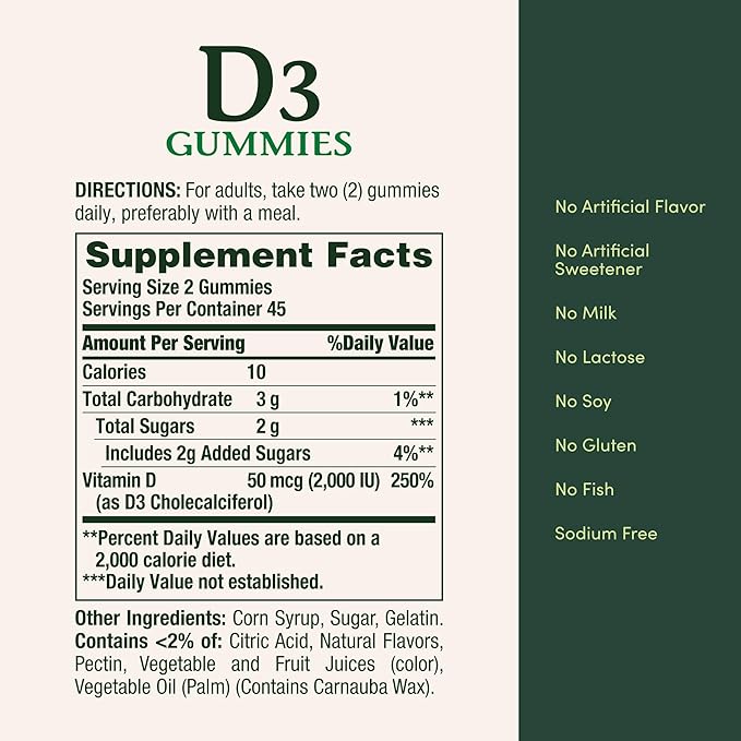 Nature's Bounty Vitamin D3 Gummies, Vitamin Supplement, Supports Immune Health, 50mcg, 2000IU, Mixed Fruit Flavor, 90 Gummies