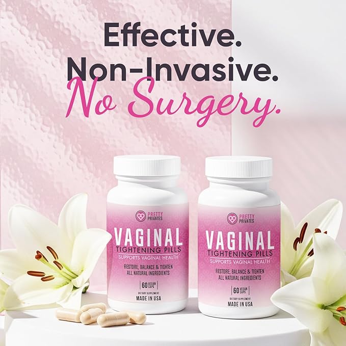 Pretty Privates Vaginal Tightening Pills for Women - Natural Intimate Health Supplement with Kacip Fatimah Manjakani & Noni Fruit - Elasticity Moisture & Wetness Support - 60 Capsules 1 Month Supply