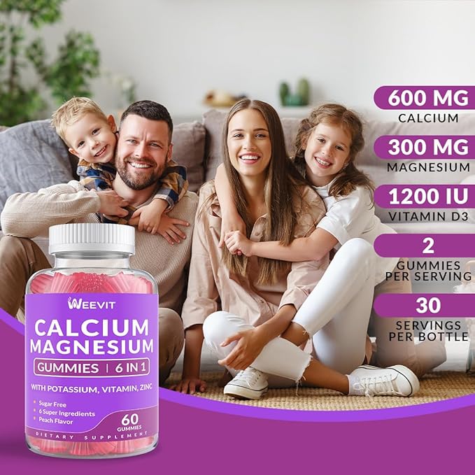 Sugar Free Calcium Gummies Supplement 600mg, Calcium Magnesium Zinc Gummies with Vitamin D3 K2, Potassium, High Absorption CA Gummy for Bone, Teeth & Muscle