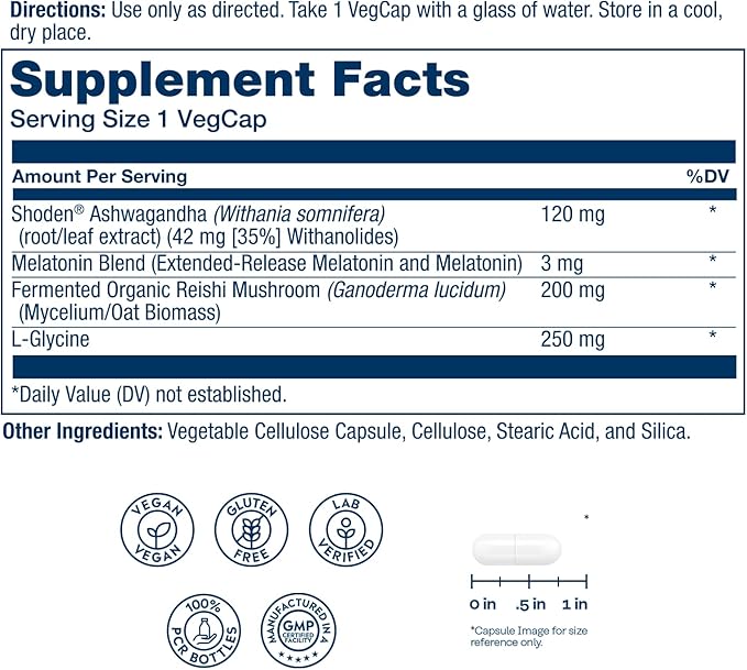 SOLARAY SharpMind Sleep, Nootropic Sleep Aid Formula - Nootropics Brain Support Supplement for a Calm Mood and Healthy Sleep with Slow Release Melatonin 3mg - 30 Servings, 30 VegCaps