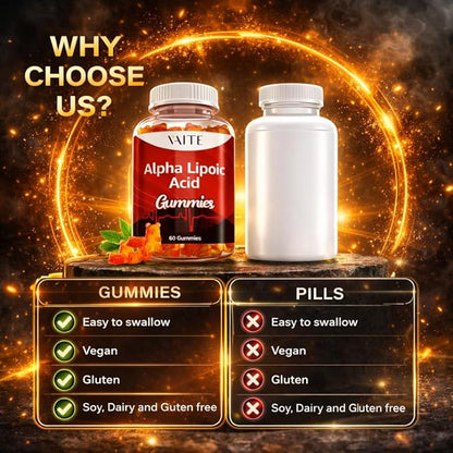 Alpha Lipoic Acid Gummies – Extra Strength ALA Antioxidant Supplement for Brain Health and Nerve Support – Non-GMO, Vegan, Gluten-Free – 60 Chewable Supplements for Antioxidant and Pain Relief (2pack)
