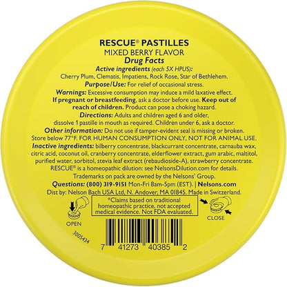 Bach RESCUE PASTILLES, Mixed Berry Flavor, Stress Relief Lozenges, Homeopathic, Flower Essences, 35 Count