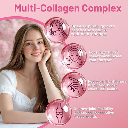 Multi Collagen Peptides Liquid Drop Organic Hydrolyzed Collagen Complex w. Biotin, Vitamin C & Hyaluronic Acid, Liquid Collagen Types I, II, III, IV, V for Hair, Skin, Nails & Joint Health