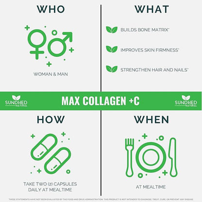Max Collagen Plus C (60 caps) - All Natural Collagen Capsules with Biotin & Bioperine to Boost Anti Aging Hydration & Skin Firmness - Collagen Pills to Strengthen Bones & Nails