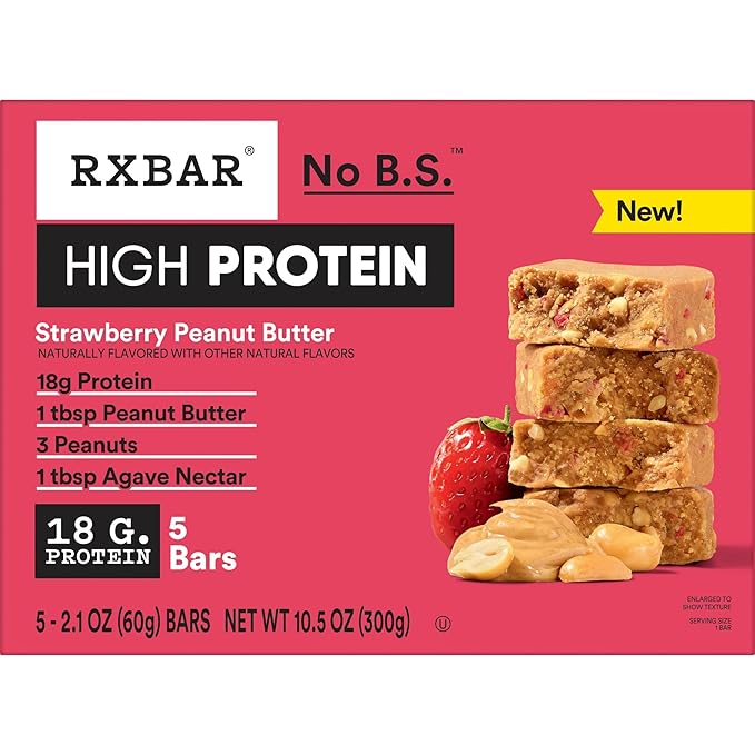 RXBAR High Protein Bars, Gluten Free, Protein Snacks, Strawberry Peanut Butter (6 Boxes, 30 Bars)