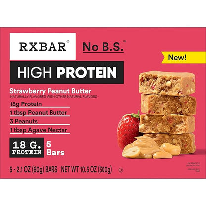 RXBAR High Protein Bars, Gluten Free, Protein Snacks, Strawberry Peanut Butter (6 Boxes, 30 Bars)