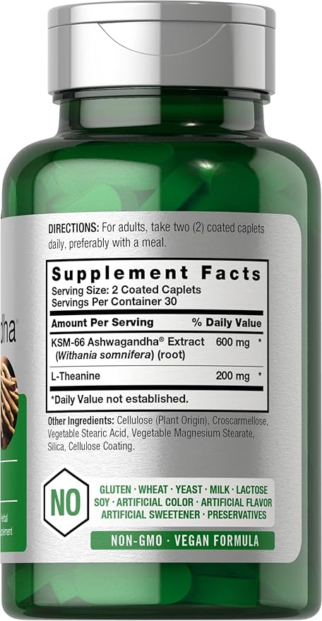 Horbäach KSM-66 Ashwagandha | with L-Theanine | 60 Coated Caplets | Vegan, Non-GMO, Gluten Free Complex Supplement