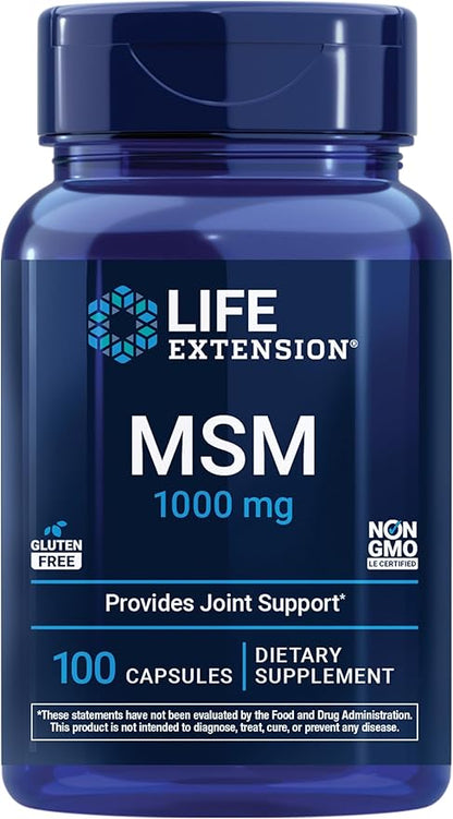 Life Extension MSM, 1000 mg, methylsulfonylmethane, Supports Healthy Joints, antioxidant Support, Gluten-Free, Non-GMO, 100 Capsules