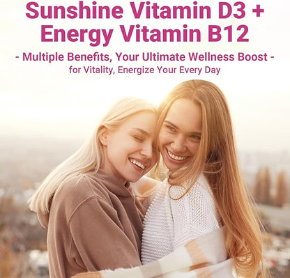 Vitamin D3 B12 Gummies, Vitamin D3 10000 IU & Methylated B12 500mcg for Adults, D3 B12 Vitamin Supplement with Ashwagandha, Magnesium, Vitamin K2 for Immune & Energy Support