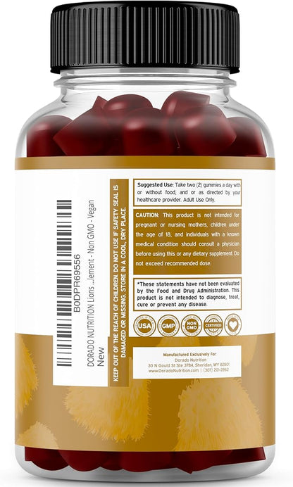 Lions Mane Mushroom Gummies (60 Count) Focus Gummies & Brain Mushroom Supplement for Adults - Delicious Blueberry Flavor - Premium Lions Mane Supplement - Third Party Tested, Vegan Safe & USA Made