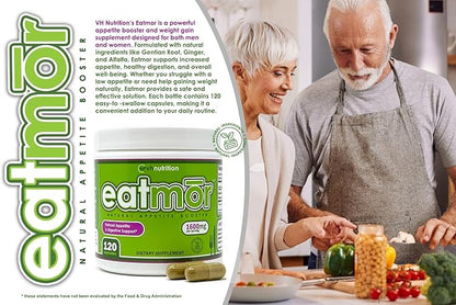 VH Nutrition Eatmor | Appetite Booster | Weight Gain Pills* for Women and Men | Designed for Women with Gentian, Ginger, Alfalfa | 120 Easy-to-Swallow Capsules