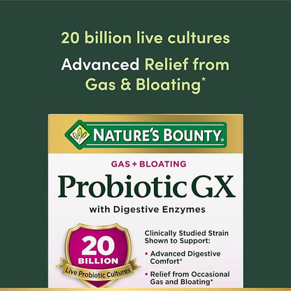 Nature's Bounty Probiotic, for Occasional Gas and Bloating Dietary Formula, Dietary Supplement, Helps with Abdominal Discomfort, Promotes Digestive Health, 25 Capsules (Pack of 2)